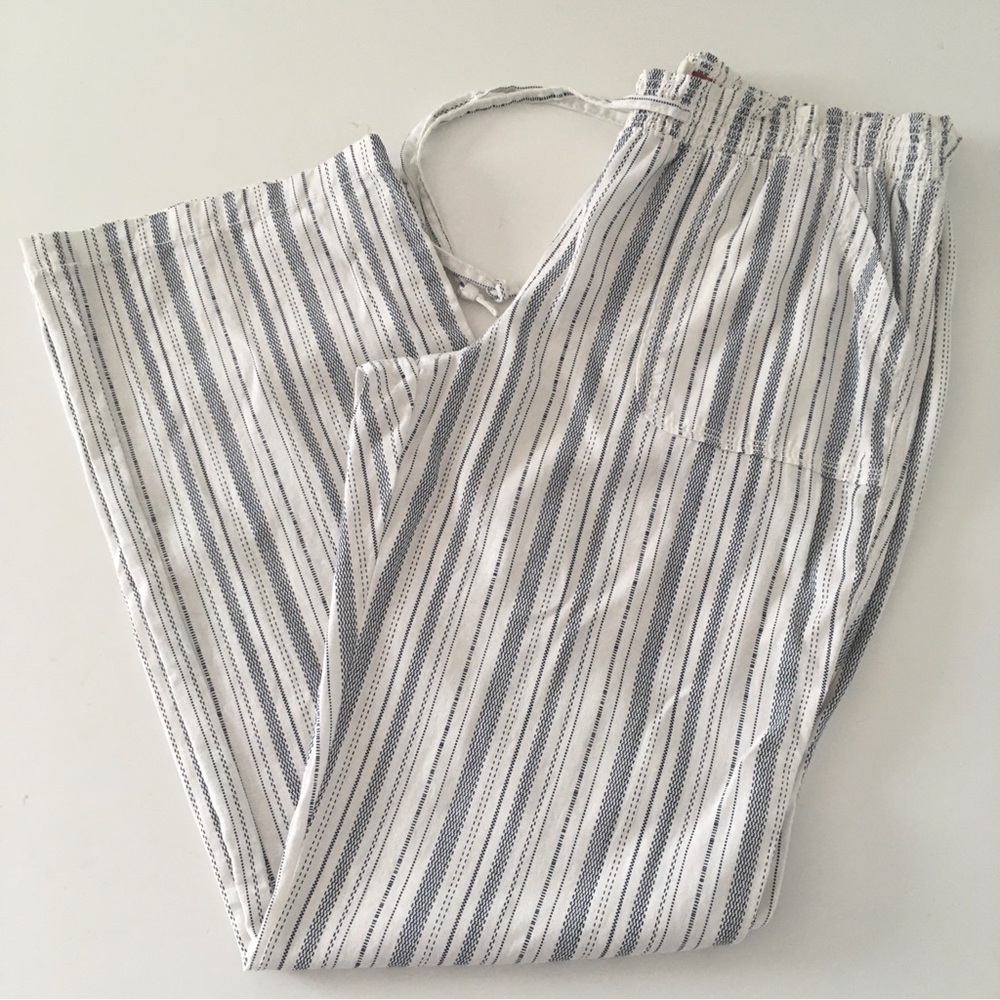 NEW! SO Linen Blend Casual Pants JUNIOR'S LARGE Blue White Stripes Pockets Beach